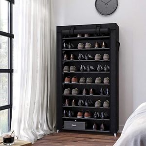 MEUBLE À CHAUSSURES Etagères à chaussures porte-chaussures Meuble de rangement 10 couches avec housse - 160 * 30 * 88cm - Noir