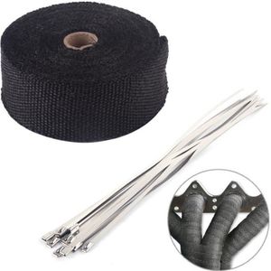 Bande Thermique échappement 15m X 5cm - Fibre De Verre Résistante à 600°C - Avec 5 Colliers - Pour Moto Et Voiture - 12