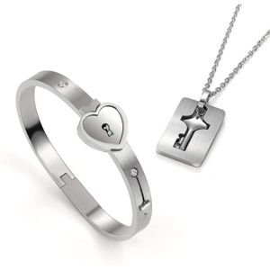 Couple titane acier serrure Bracelet Jonc & Key Collier Pendentif Love Set Hot