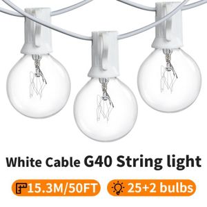 GUIRLANDE D'EXTÉRIEUR Guirlande Lumineuse Globe G40 - Câble Blanc 15M - 25 Ampoules Transparentes - Suspendue - Féerique