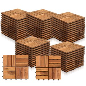 REVETEMENT EN PLANCHE Clanmacy Dalles de terrasse bois d’acacia 5m² 55 pcs dalle acacia mosaïque 30x30cm système de clips dalle découpe possible