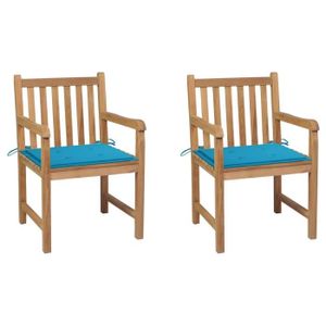 Ensemble table et chaise de jardin Chaises de jardin 2 pcs avec coussins bleu Bois de teck massif - 23321