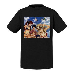 T-SHIRT T-shirt Enfant Noir Fairy Tail Manga Natsu Erza Gr