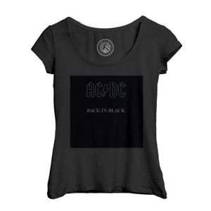 T-SHIRT T-shirt Femme Col Echancré Noir ACDC Vintage Album Cover Back In Black Hard Rock