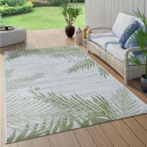 TAPIS D’EXTÉRIEUR Tapis Intérieur Et Extérieur Beige Vert Design Palmiers Balcon Terrasse Robuste Résistant Intempéries [60x100 cm]