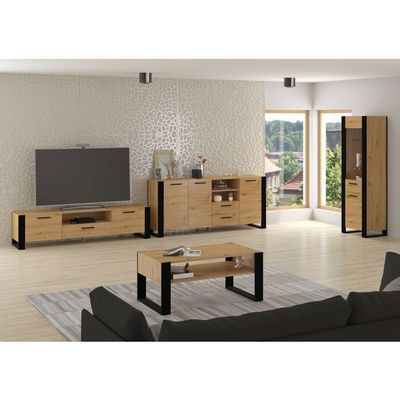 Commode Haute Nuka BIM Furniture - 155 Cm - Chêne Noir Mat - Salon Ou Entrée