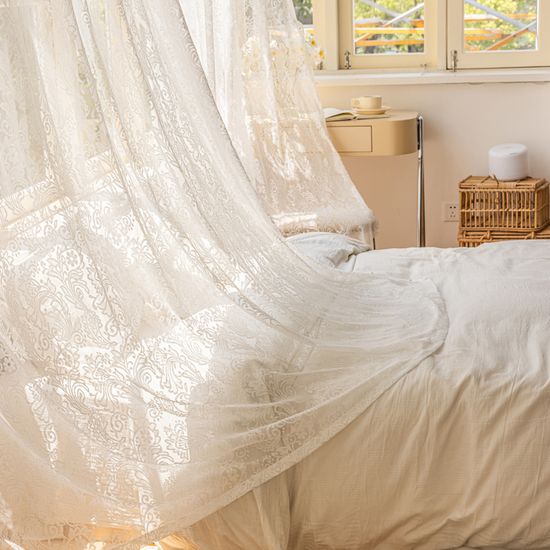 Lot De 2 Rideaux En Dentelle Blanche – Transparents Avec Embrasses – Pour Salon, Chambre, Cuisine – 150 X 200 Cm