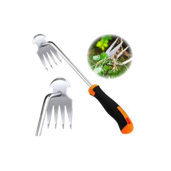 Désherbeur Manuel TNOMSNO - Outil Jardin Anti Mauvaises Herbes | 4 Dents Aérateur Sol - Design Ergonomique Orange