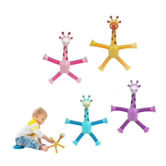 OUOQI 4 Girafes Télescopiques Pop Tube - Jouets Sensoriels Ventouse - Anti-stress Et éducatif