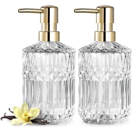 Distributeur De Savon En Verre EMPO - Pompe ABS, 340ml, Design Diamant Transparent
