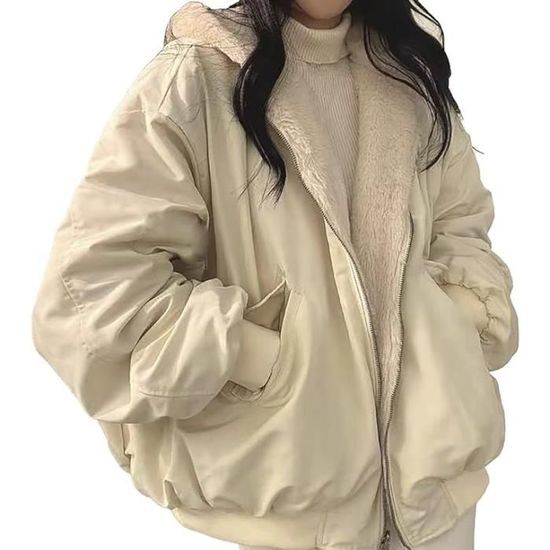 Blouson aviateur reversible d hiver pour femmes manteau epais en velours a capuche ample manteau en coton Beige Beige Cdiscount Pret a Porter