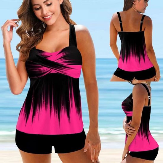 Bikini Deux Pièces Penti Rose Vif - Taille 38/40, Haut Bandeau Réglable, Matière Polyamide Léger