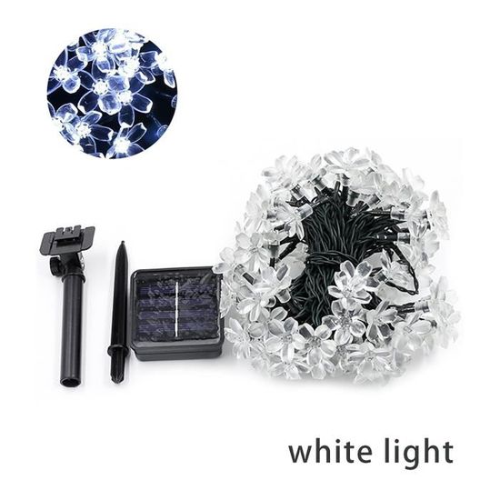 XRR Guirlande lumineuse solaire d'extérieur - 7 m - 50 LED - Fleurs de cerisier - 8 modes - Étanche - Pour jardin, balcon, mariage, clôture, décorations (blanc chaud