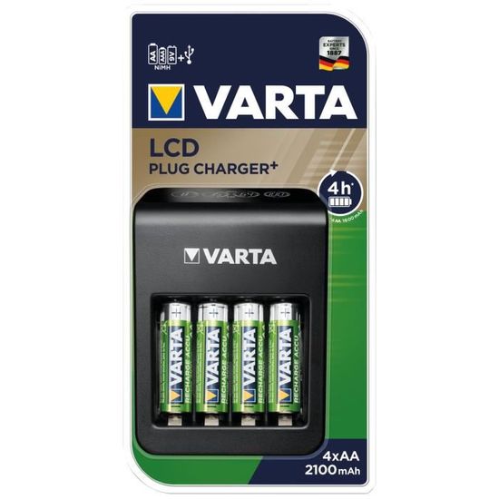 VARTA Chargeur fente unique AA, AAA - 9V - USB - Ecran LCD power - 2100 mAh