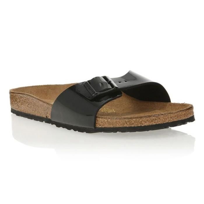 Mules Birkenstock Madrid Birko-Flor Vernis Noir Mixte - Semelle en Cuir