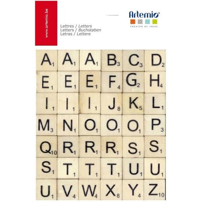 ARTEMIO Assortiment de 42 lettres en bois Scrabble
