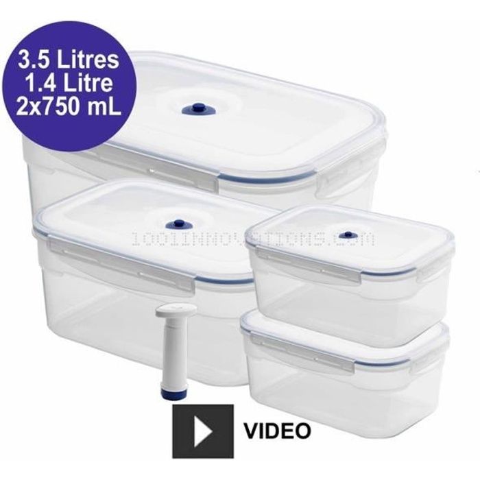Lot de 4 boîtes alimentaires sous vide rectangulaires
