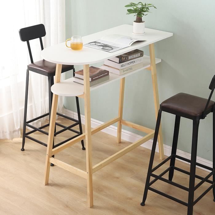 NUO Table Haute Mange-Debout Cuisine Scandinave en Bois H111cm Plateau peint lisse