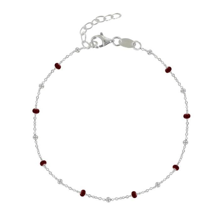 Les Poulettes Bijoux - Bracelet Argent Perles Émaillées et Perles Argent - Rouge