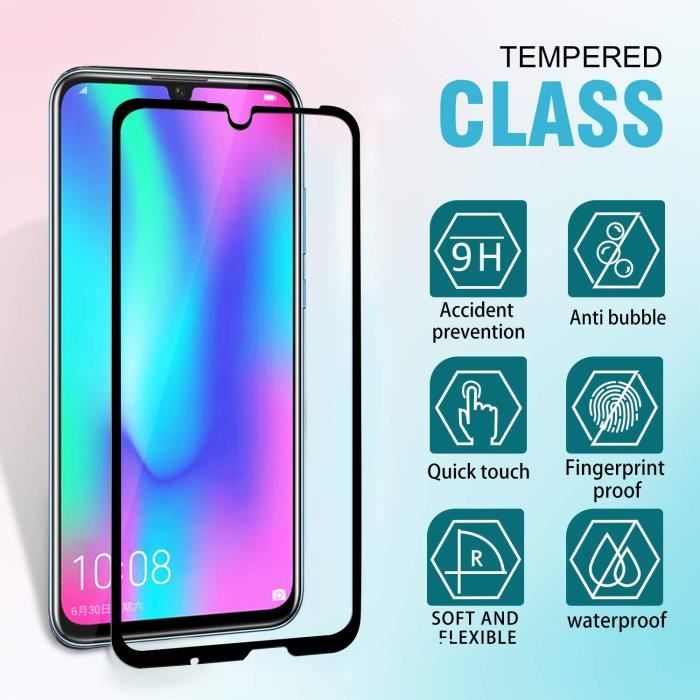 Film Verre Trempé Pour HUAWEI P Smart 2019 / Honor 10 Lite 6.21- ultra mince anti-rayures (Noir) bord à bord Protection
