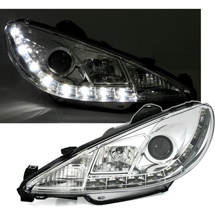 2 FEUX PHARE AVANT CHROME DEVIL EYES LED PEUGEOT 206 ET CC PHASE 2