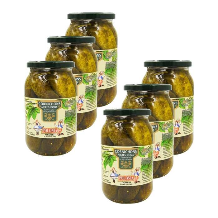 Lot 6x Cornichons aigres doux - Ogorki - bocal 490g
