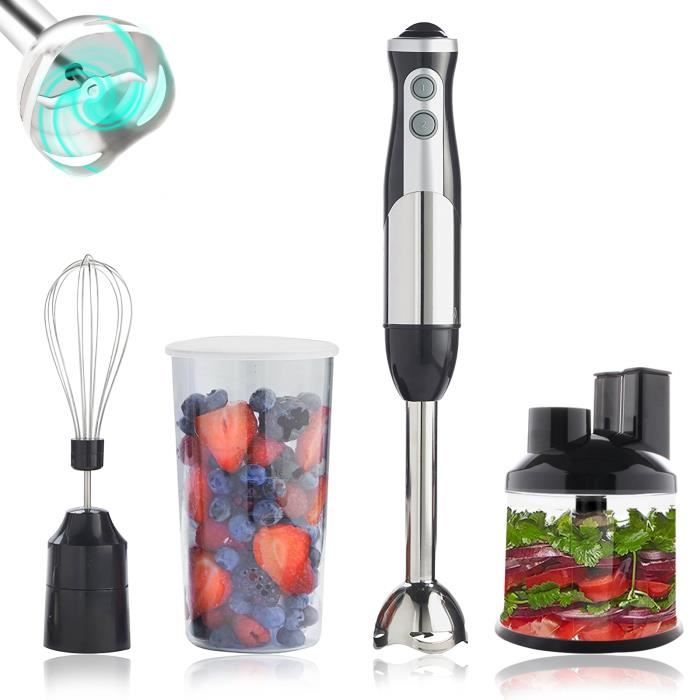 Mixeur Plongeant, Blender à Main, hachoir, trancheuse, déchiqueteuse, fouet, couvercle de mélange et pot, Plastique ABS, 800W