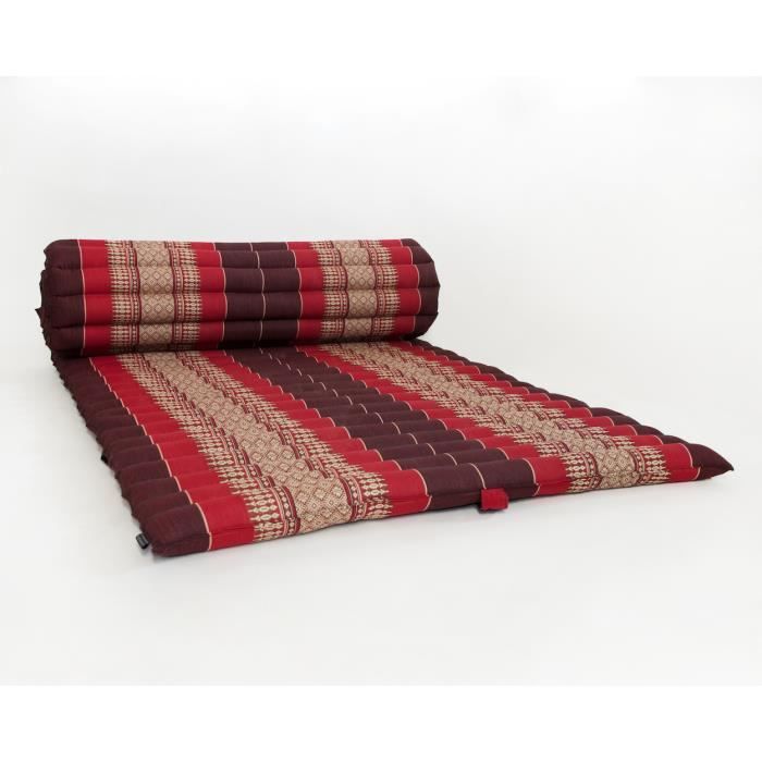 Tapis thaï enroulable, 200x76x5 cm, Kapok, Marron Rouge