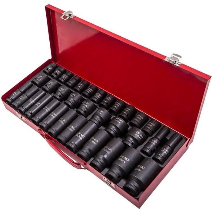 35 pièces Jeu de douilles à chocs pour écrous d'essieu (8-32 mm) 1-2 \