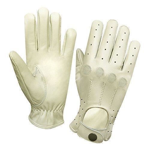 AUTHENTIQUE PAIRE DE GANT EN CUIR NAPPA DE VACHE , MOTORBIKE CONDUCTEUR MODE SUPER FIT ORIGINAL – HOMME , BLANC CASSÉ TAILLE S