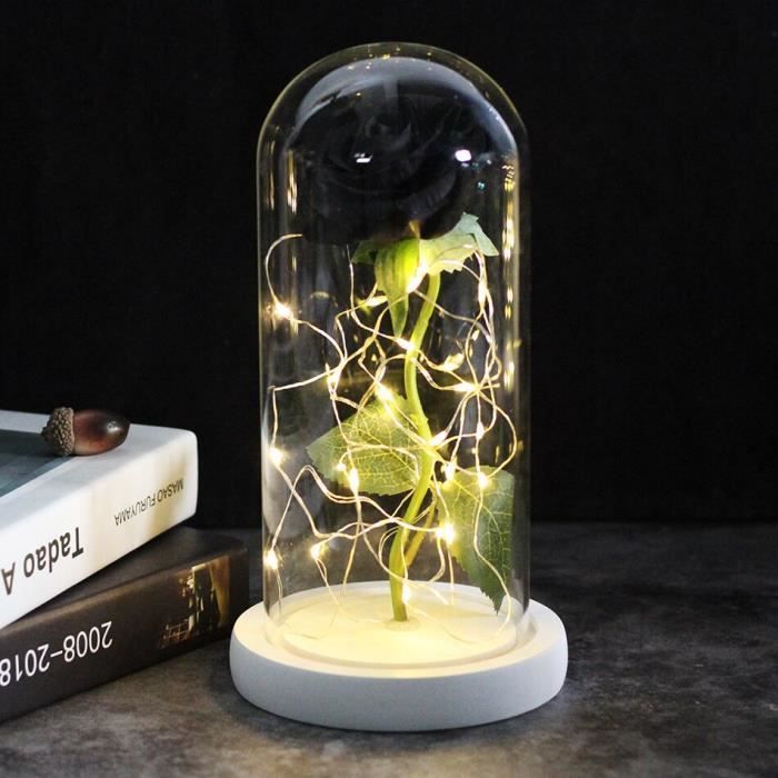 Romance Rose fleur beauté et bête Rose éternelle en verre dôme lampes LED mariage décor à la maison fleur artificielle s E16640