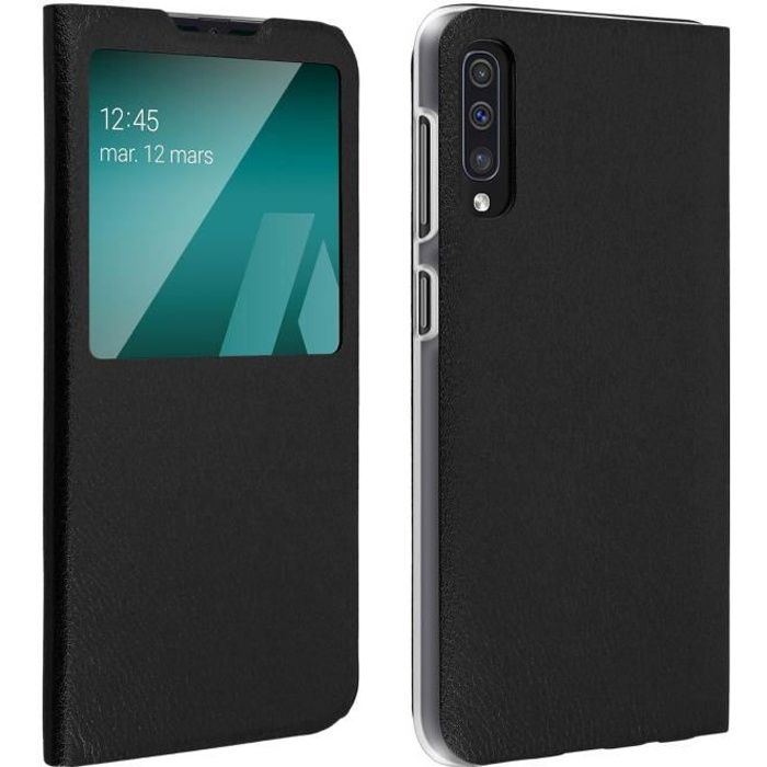 Housse Samsung Galaxy A50 Etui à Clapet Fenêtre Coque Ultra-fin noir Noir