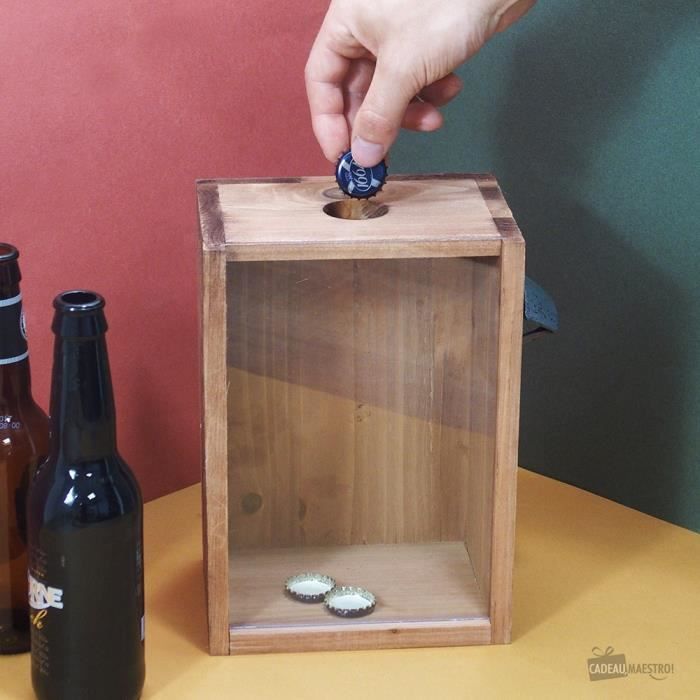 Boîte Collection Capsules Bières avec Décapsuleur - Cadeau Maestro Marron Bois