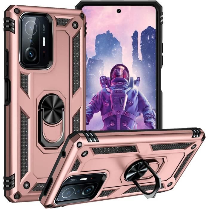 Coque Xiaomi 11T Pro 5G, [360° Support Rotatif] Protection Ultime Militaire Double Couche Renforcée Défense Bumper XiOr Rose