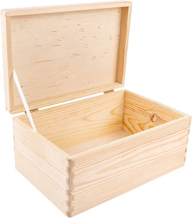 Creative Deco Grande Boite de Rangement en Bois à Décorer Non Peint | 30x20x14cm | Naturel avec Couvercle | Boîte Caisse Malle Outil