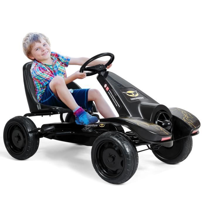 DREAMADE Kart à Pédale pour Enfants, Go-Kart avec Siège Ajustable et Frein à Main pour Enfants 3-8 Ans, Noir