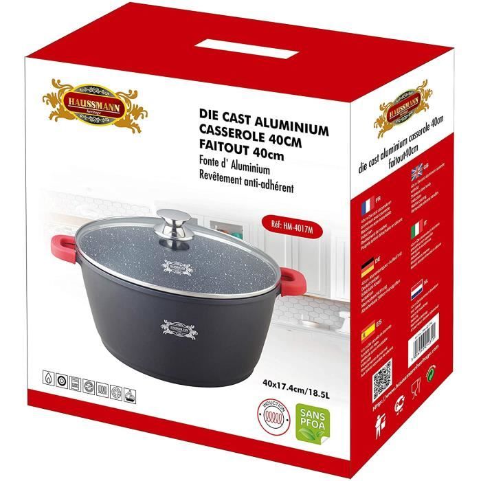 Faitout Marmite + Couvercle Diamètre 40 cm Hauteur 17cm 18.5 L avec Revêtement Type Pierre-Tous Feux Dont Induction
