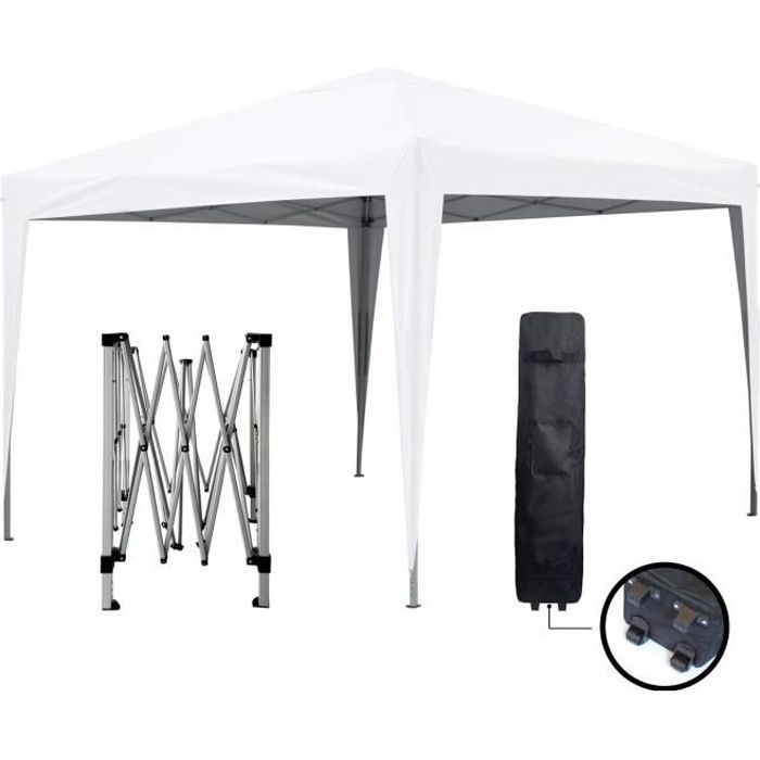 Tonnelle de jardin blanc 3x3m ECO BRISO Tube 30mm ALU & ACIER Bâche 220g-m² ENDUIT PVC ÉTANCHE Tente pliante réception + Sac