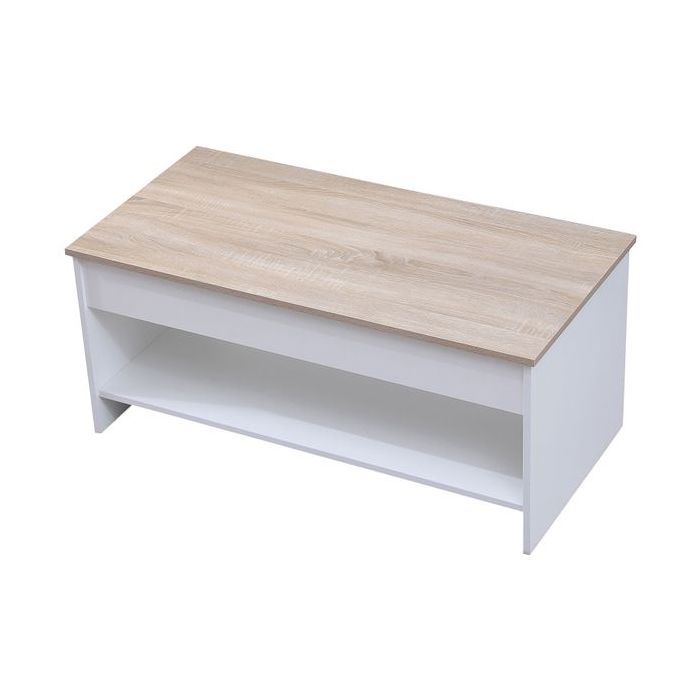 Table basse avec plateau relevable blanche et bois HEDDA Blanc