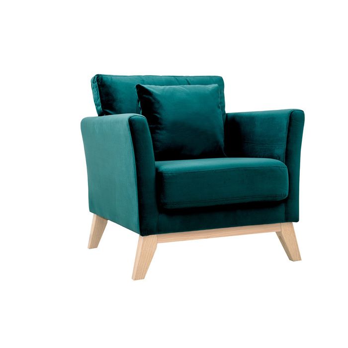 Miliboo - Fauteuil scandinave déhoussable velours bleu pétrole OSLO