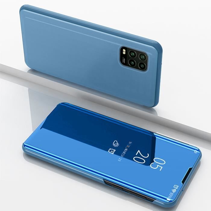 Coque Xiaomi Mi 10 Lite 5G/10 Youth 5G, Clear View Étui à Rabat Translucide Standing Support Miroir Antichoc Portable Housse - Bleu