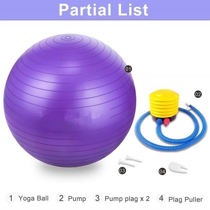 NEUFU Ballon de Gymnastique Avec Pompe Anti-éclatement épaissie PVC Fitness Balance Ball Violet 45CM