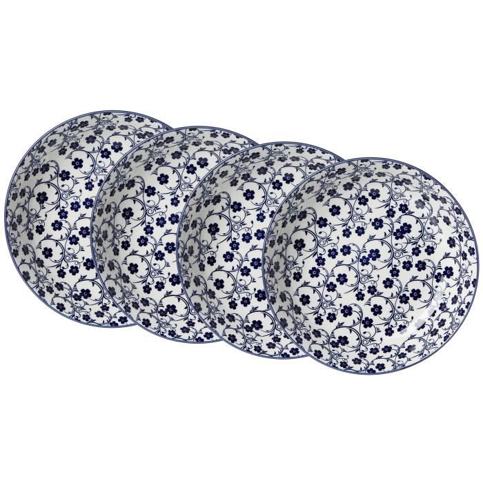 Ritzenhoff & Breker Assiettes creuses Kit Royal Sakura, 4 pièces, diamètre 20,5 cm, Porcelaine, Bleu-Blanc