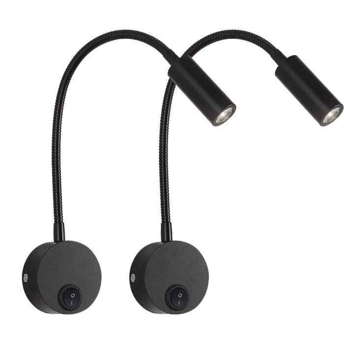 2 PièCes SéRies DC 12V Lampe de Lecture avec Port de Charge USB, éClairage IntéRieur RV, Luminaires LED Flexibles (Noir)