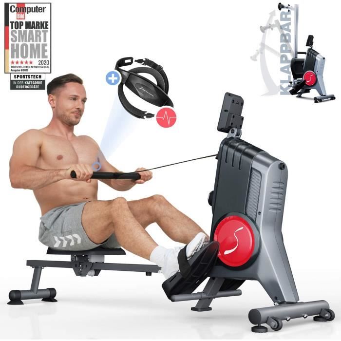 Rameur SPORTSTECH avec Ceinture Cardiofréquencemètre - Rameur pliable avec résistance magnétique silencieuse à 8 niveaux - RSX300 RS