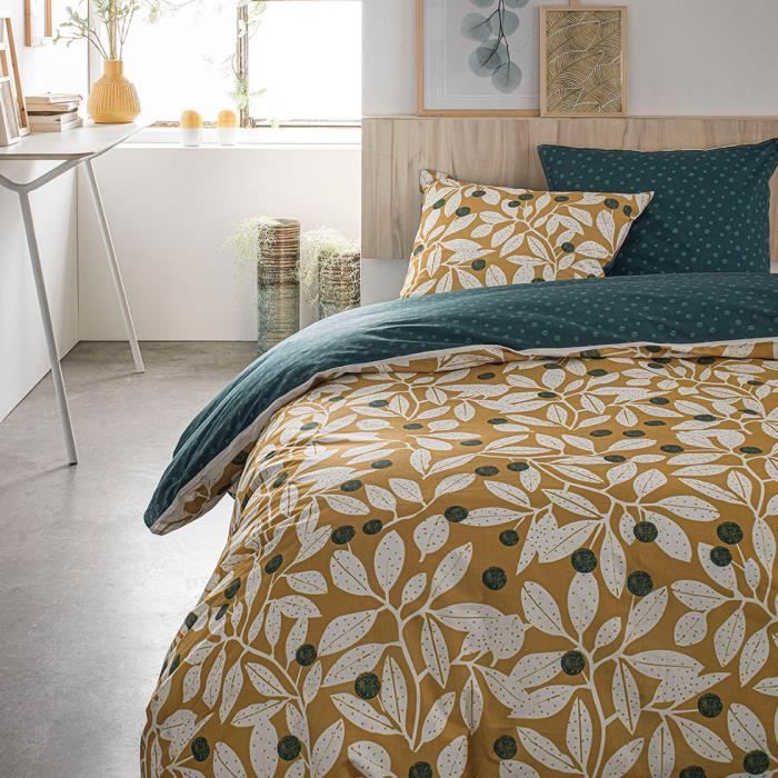 Parure de lit 2 personnes 220X240 Coton imprime jaune Floral SUNSHINE 5.21