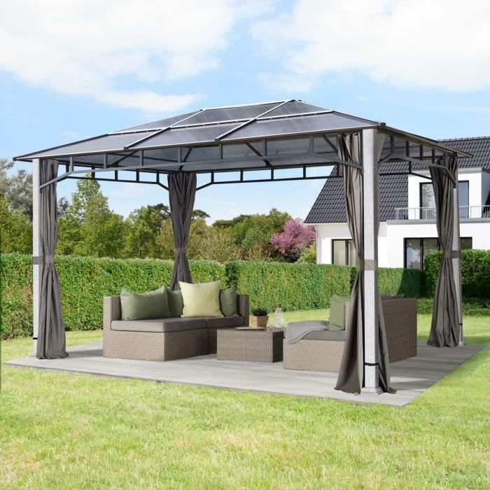 Tonnelle de jardin 3x4 m, Forest Deluxe gris, imitation bouleau, TOOLPORT