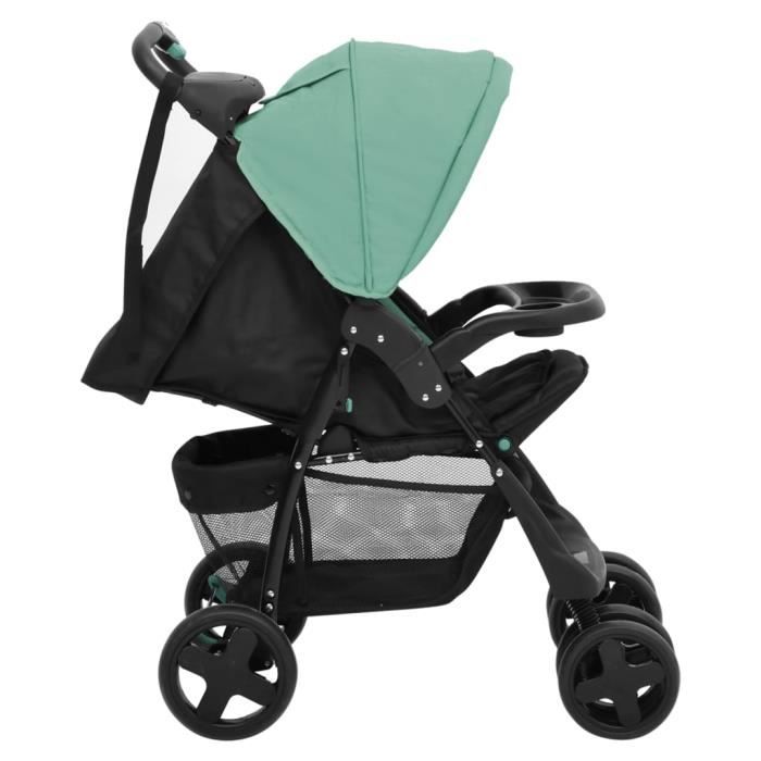 RHO - Transport de bébés - Poussette pour bébé 2-en-1 Vert et noir Acier - DX0030