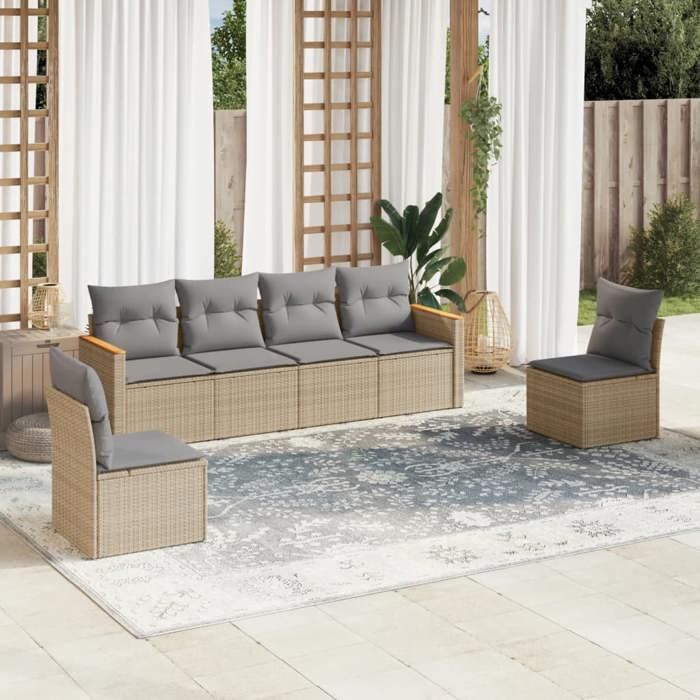 vidaXL Salon de jardin avec coussins 6pcs mélange résine tressée - vue 5