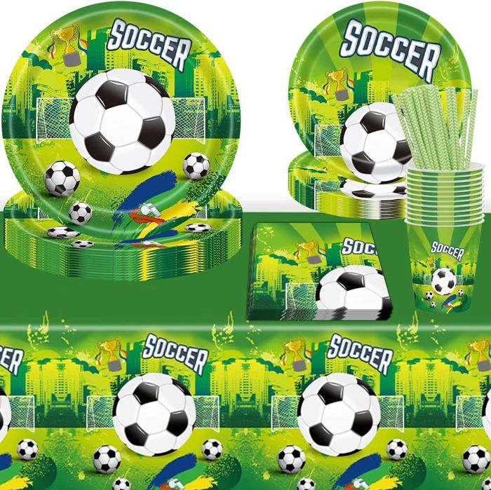 Set De Vaisselle Jetable Thème Football Pour 10 Invités - 62 Pièces, Assiettes, Gobelets, Serviettes